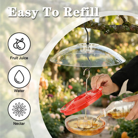 FEED GARDEN hummingbird feeder rain dome protects nectar from weather.
