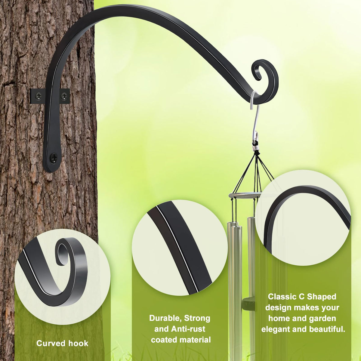 FEED GARDEN multi-use outdoor decor hanger shown holding plant basket