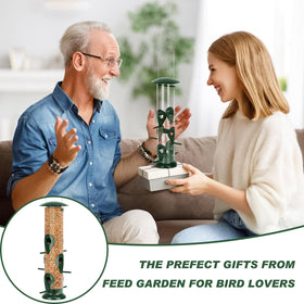FEED GARDEN outdoor feeder with a 13 inch tube on a patio