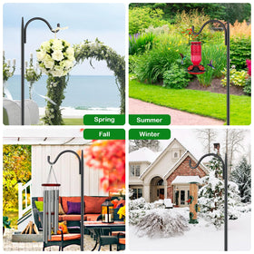 FEED GARDEN versatile outdoor setup for bird feeders and plant baskets.