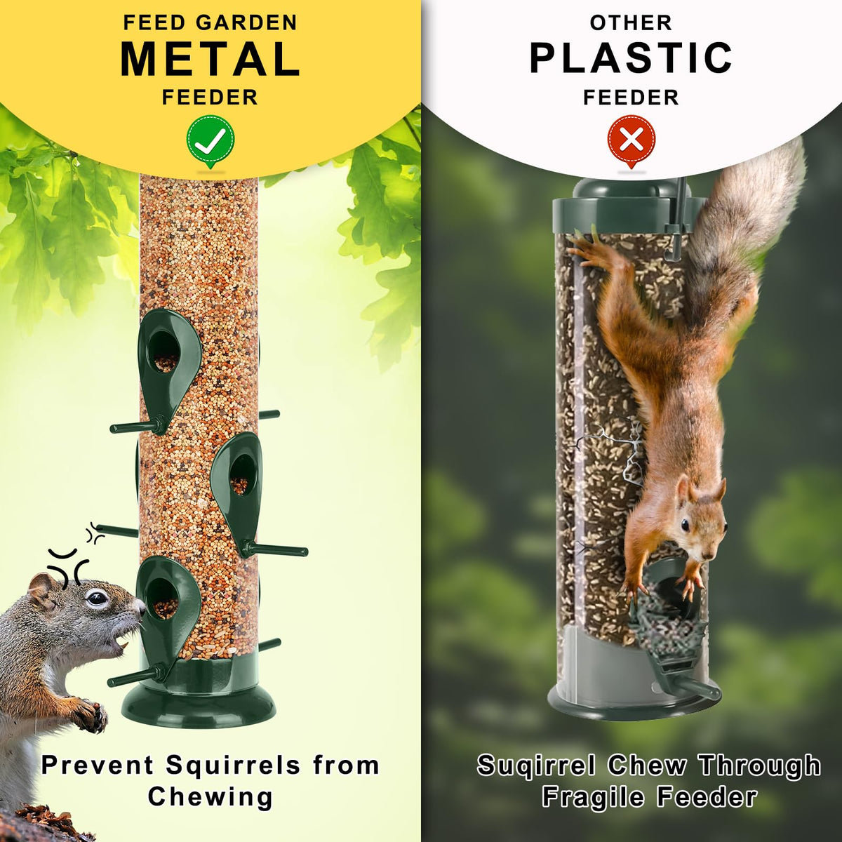 FEED GARDEN pack of 2 tube bird feeders for versatile placement
