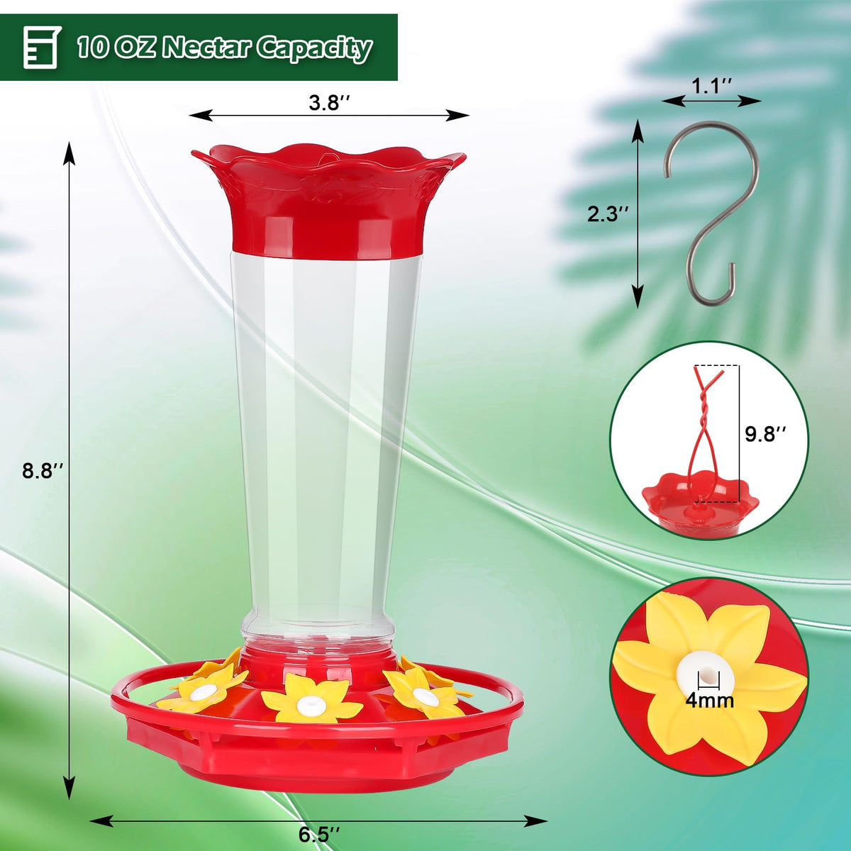 FEED GARDEN red nectar feeder outdoors improves visibility for quick feeding.