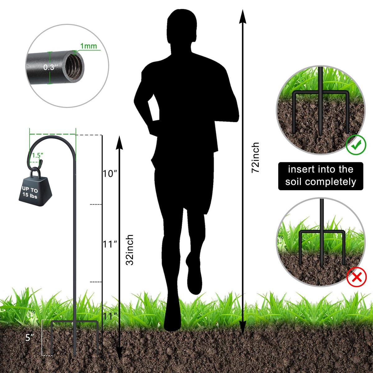 FEED GARDEN rust-resistant steel shepherd hook for reliable year-round garden hangs