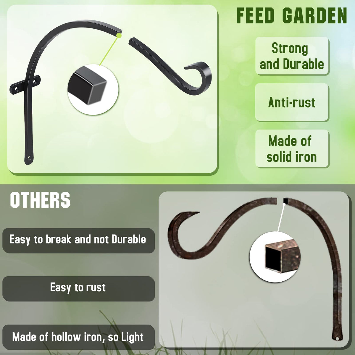 FEED GARDEN screw in bracket set includes 6 screws for quick installation.