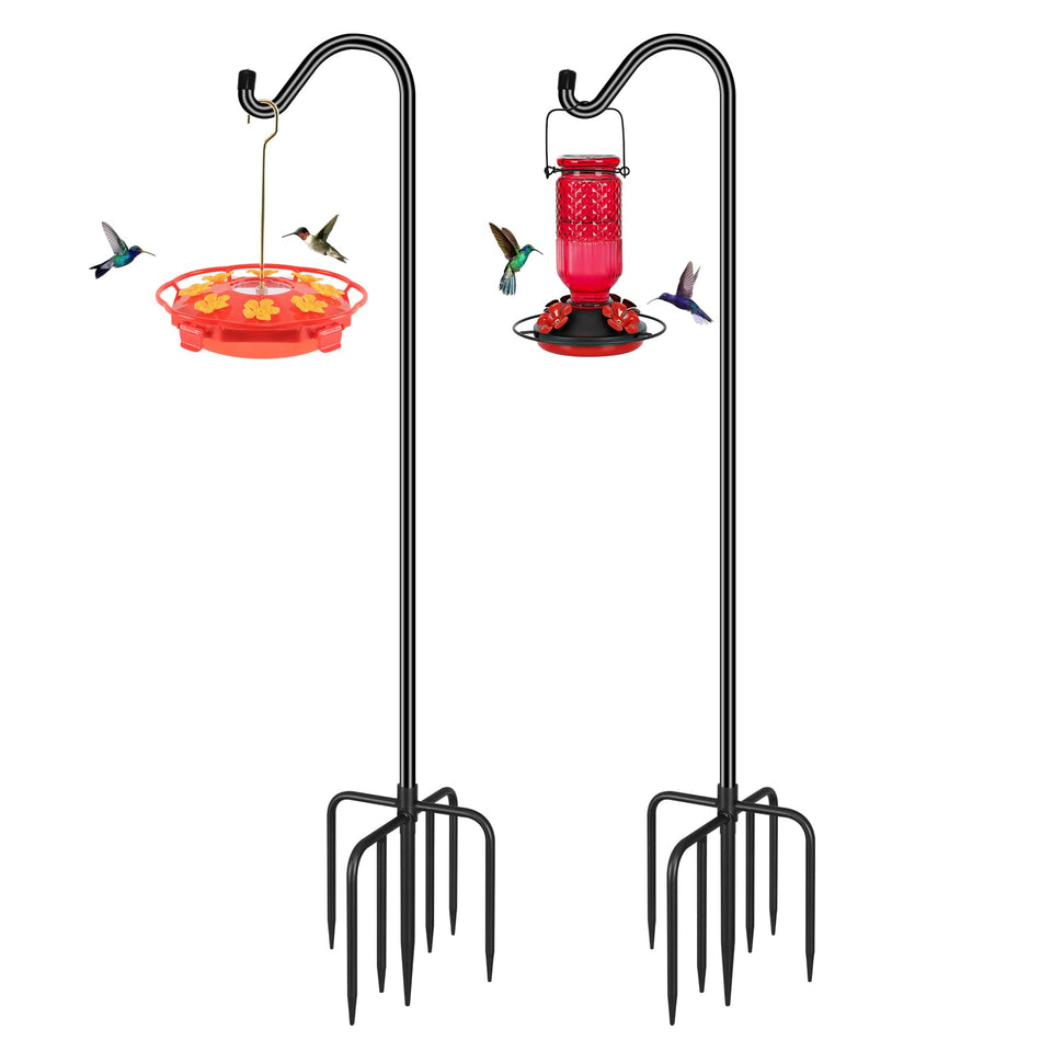 FEED GARDEN shepherd hook base prongs show stable ground contact for outdoors