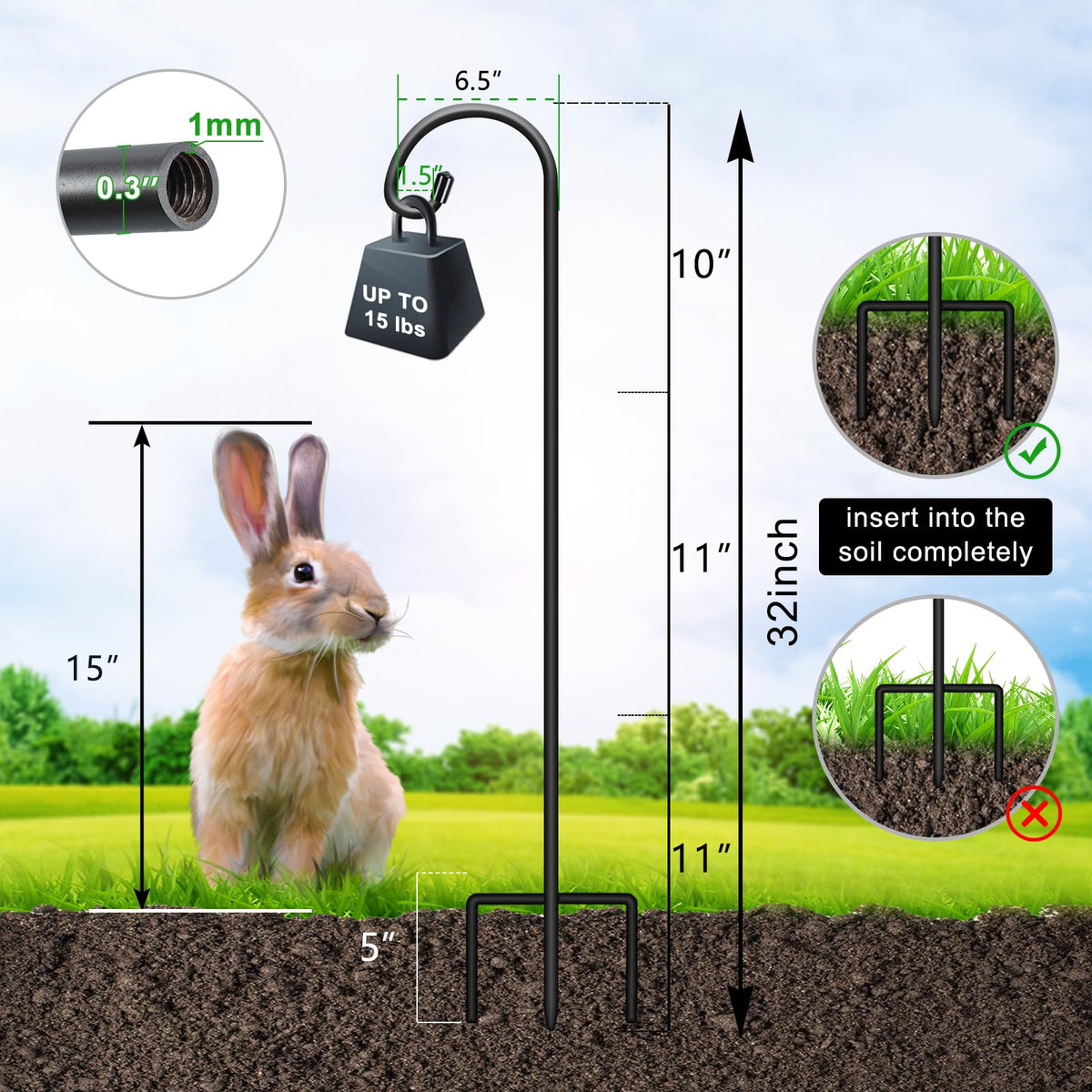 FEED GARDEN shepherd hook hangs plants for stylish garden displays.
