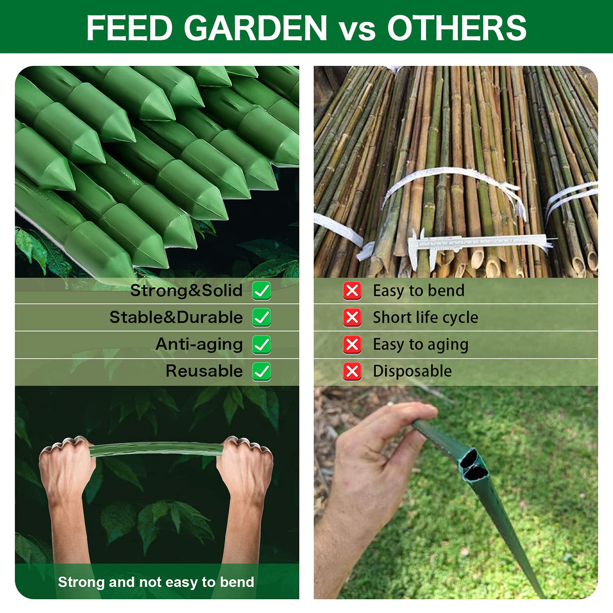 FEED GARDEN spiral-texture stake grips stems for stable growth.