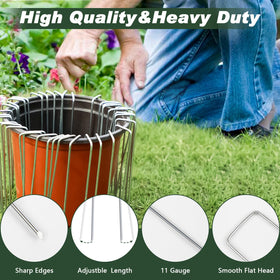 FEED GARDEN staples penetrating ground to secure material