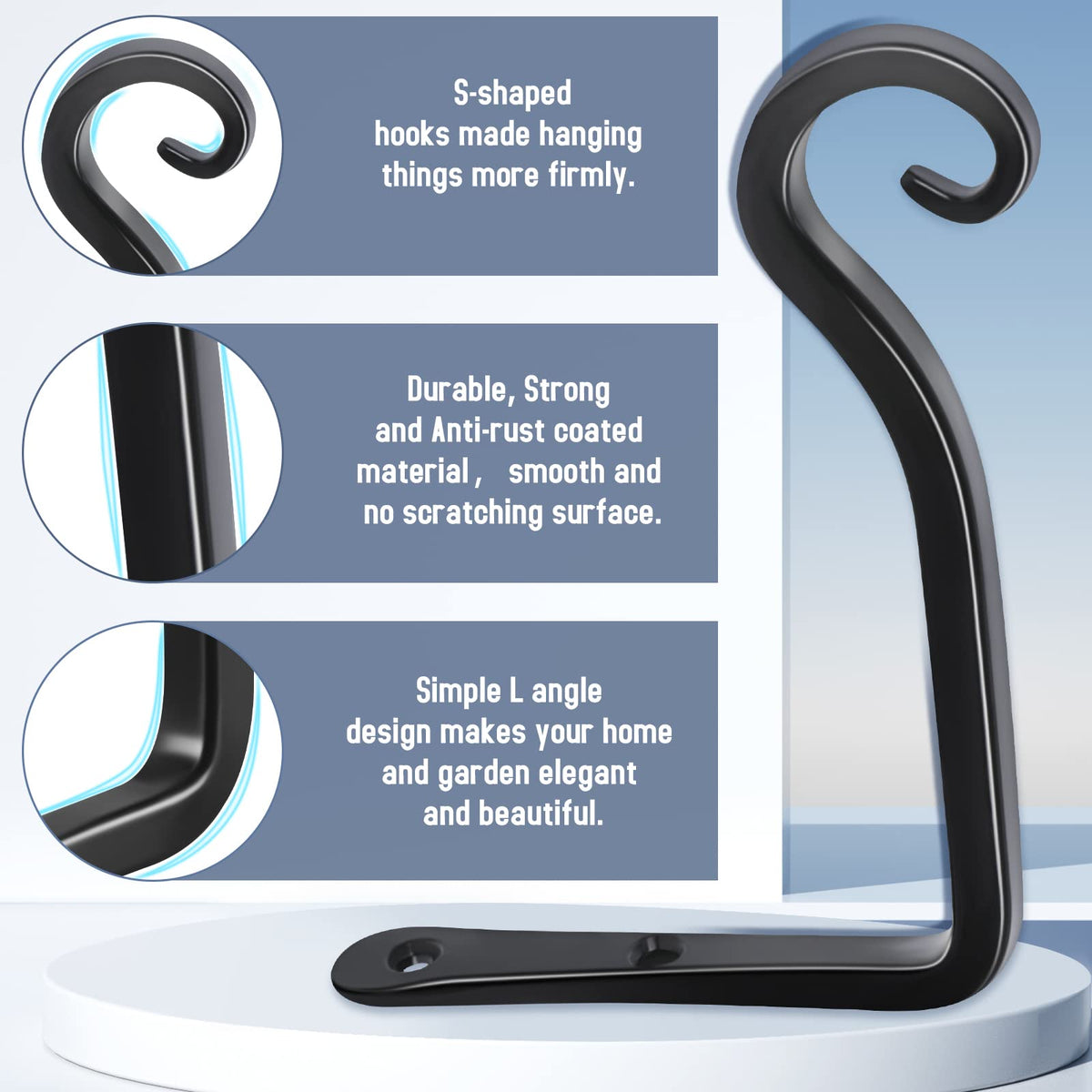 Steel plant hanger with 44lb capacity for heavy pots.