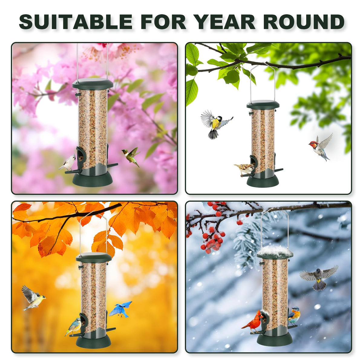 FEED GARDEN transparent tube helps you monitor seed levels at a glance.