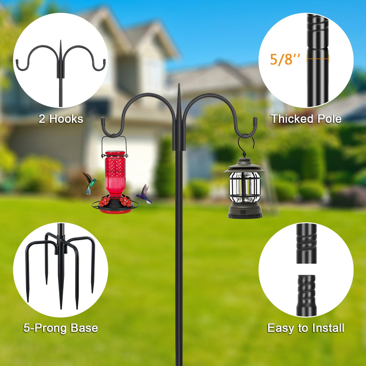 FEED GARDEN two-sided hook design supports bird feeders and lights securely