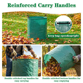 Waterproof, tear-resistant fabric helps FEED GARDEN bags handle damp leaves