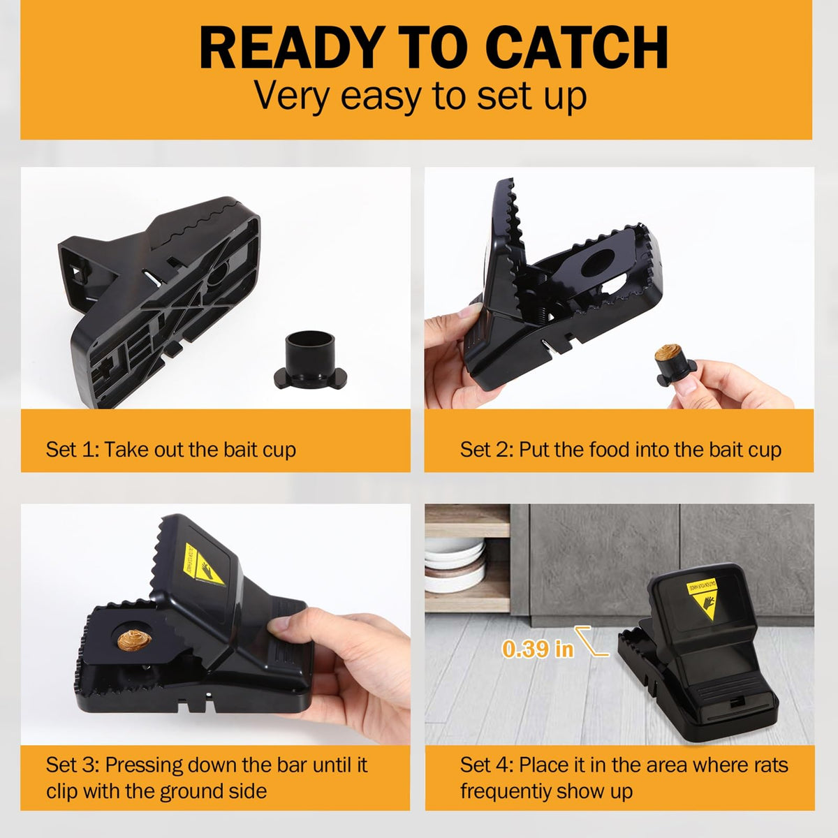 Feeke rat trap installed for indoor use in homes or sheds.