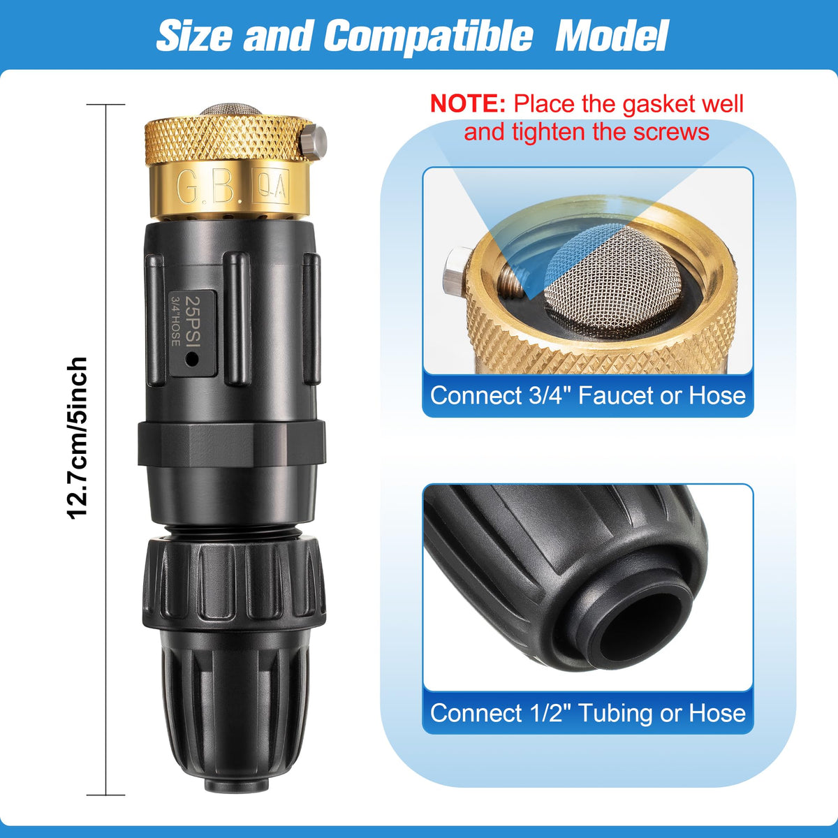 Feekoon mesh filter and tubing adapter enable clean water flow.