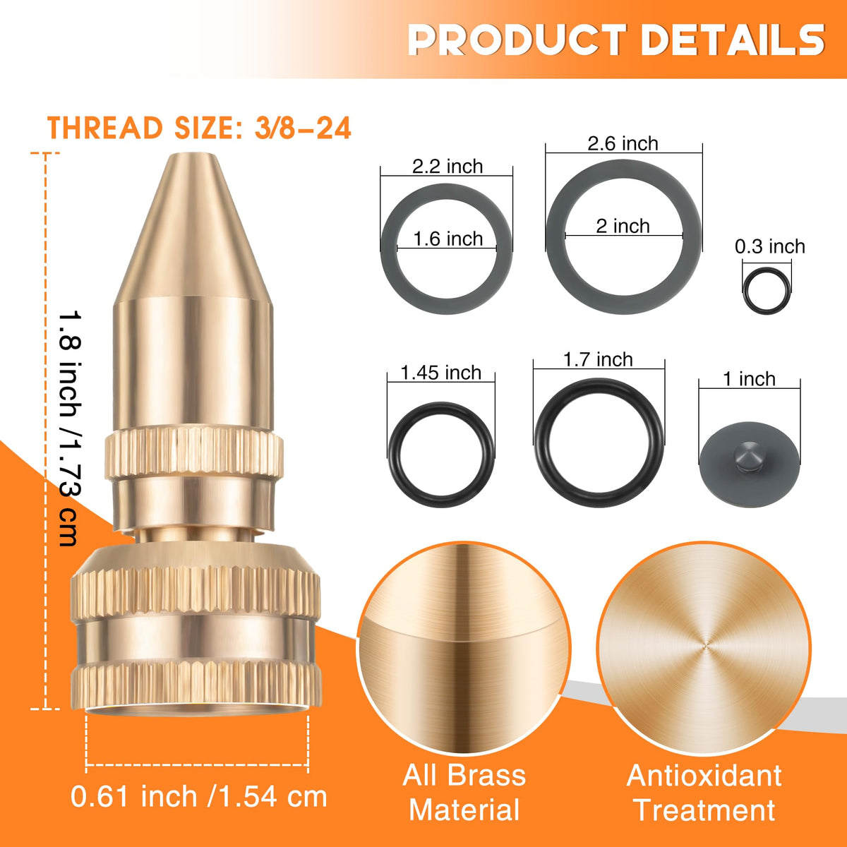 Feekoon pump gasket for brass nozzle, seals help prevent leaks.