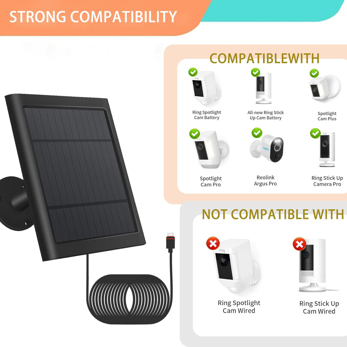 Fehuatenda Ring Stick Up Cam Pro solar panel installed on outdoor wall for steady energy.