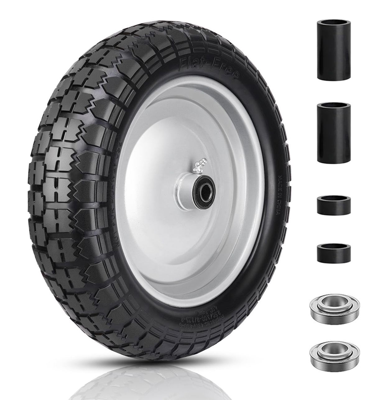 FEILOONG tire side view shows a rugged solid wheel for wheelbarrows