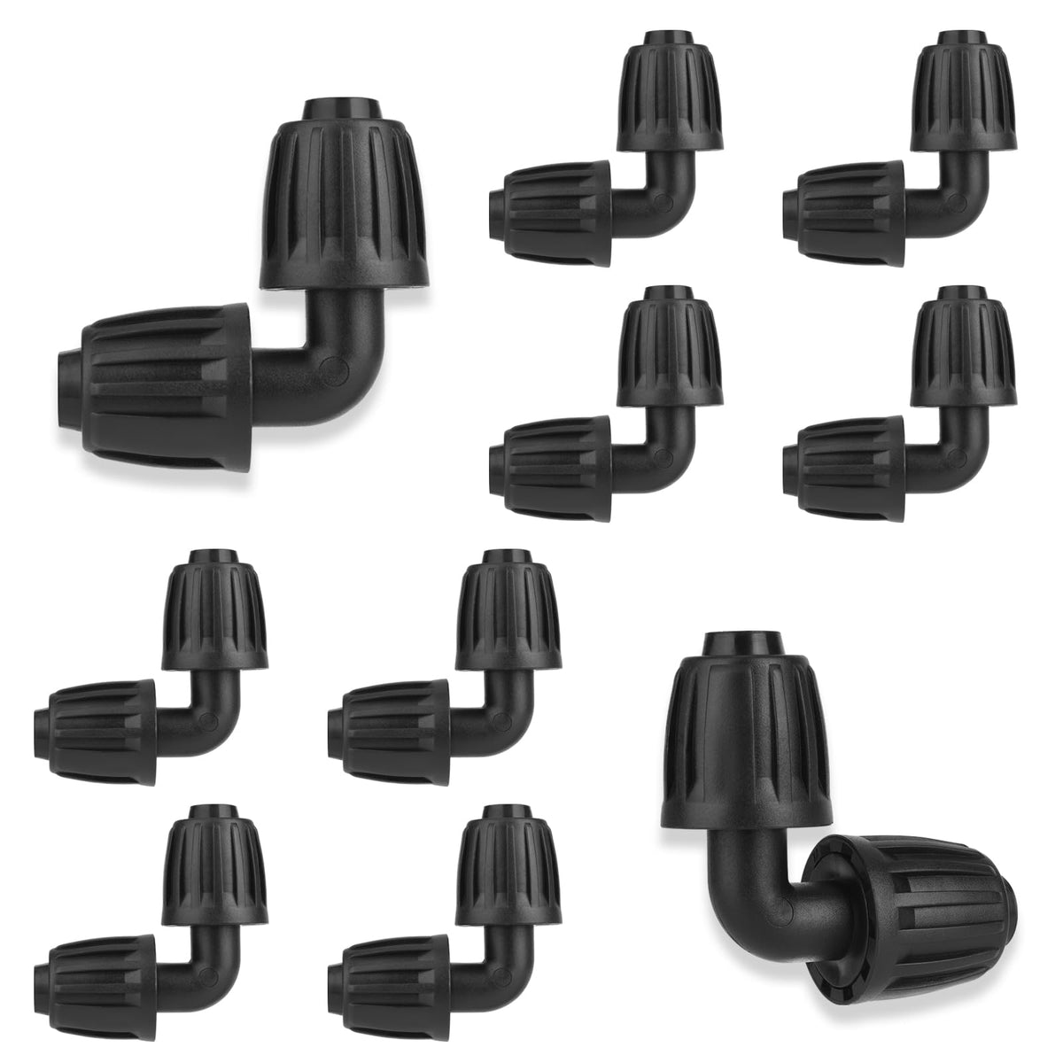 FeimiChen half-inch drip elbow connectors in a 10-pack simplify garden irrigation setup.