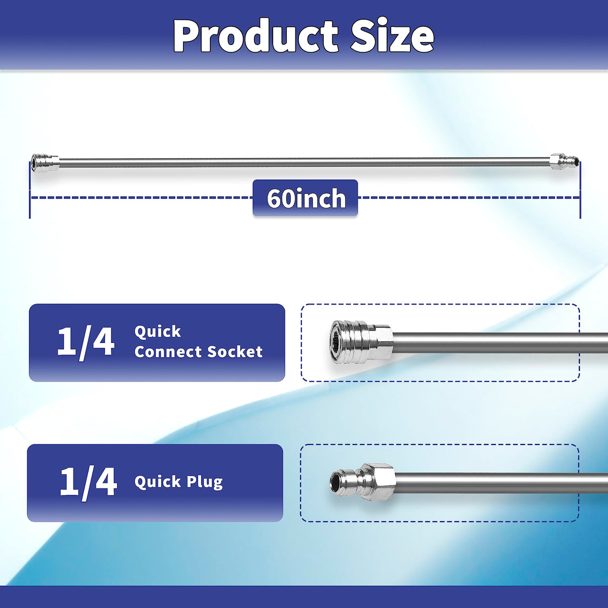 Feirenql stainless-steel extension wand ends with durable quick-connect fittings.