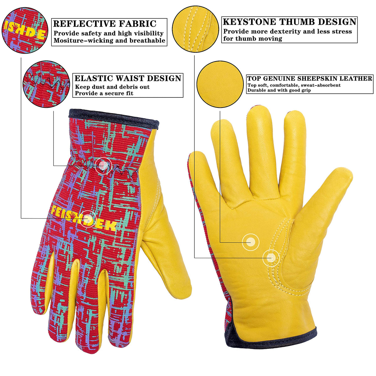 FEISHDEK breathable polyester back keeps hands cool