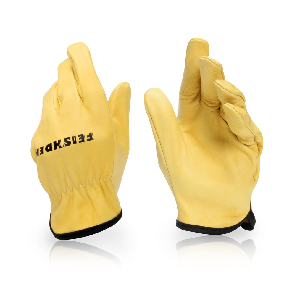 FEISHDEK kids leather gardening gloves front view, durable top-grain leather for safe outdoor play