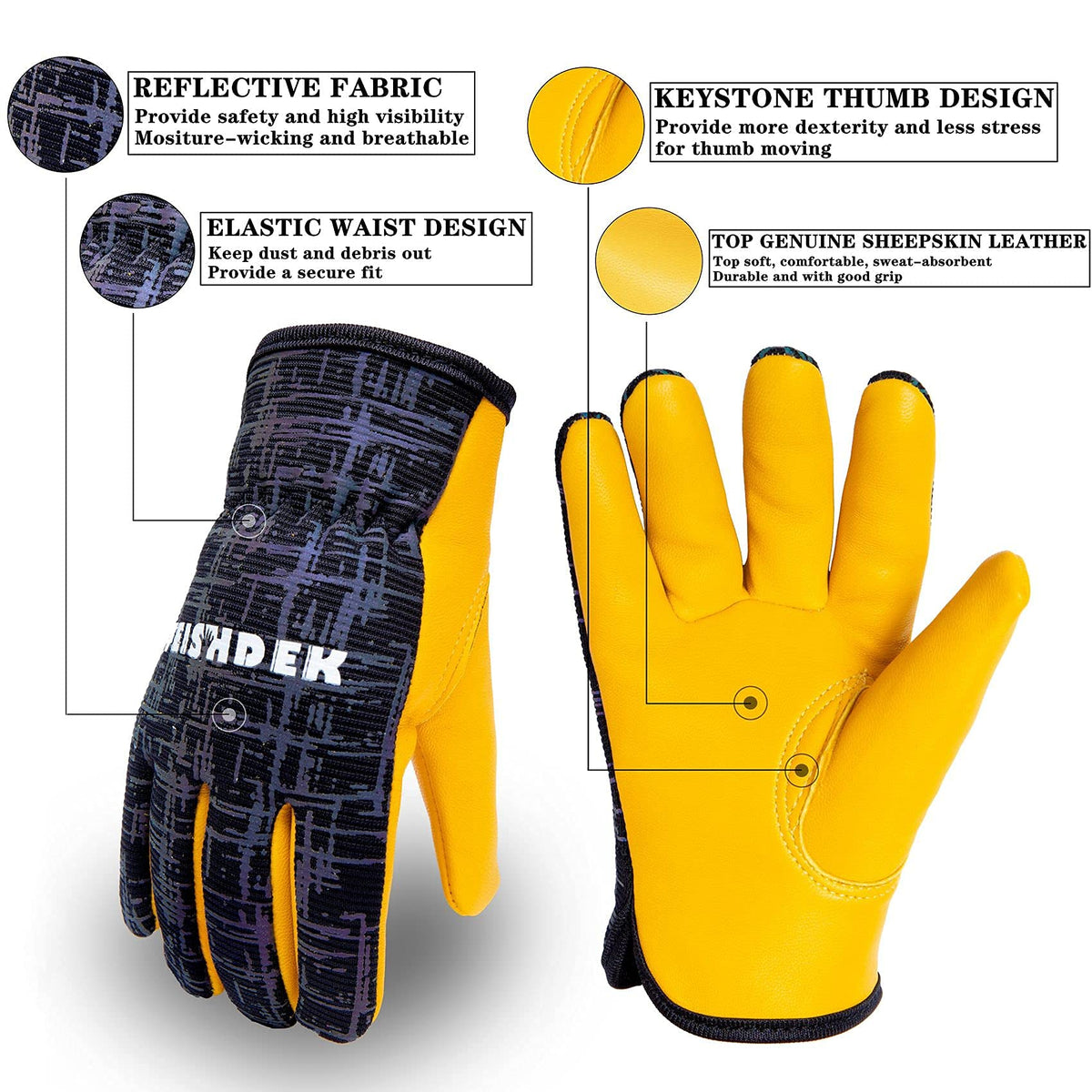 FEISHDEK Kids Leather Gloves elastic band ensures snug fit