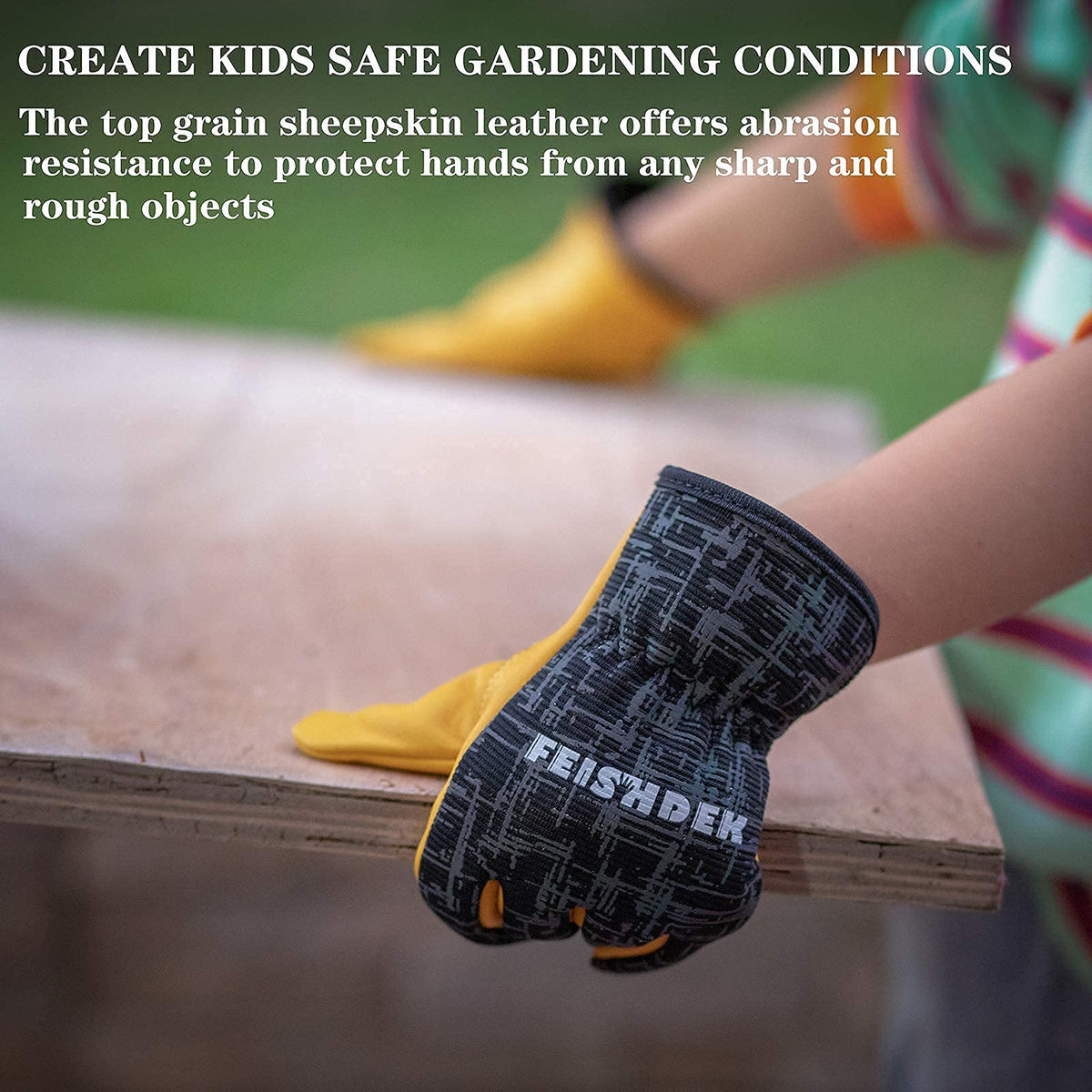 FEISHDEK Kids Leather Gloves ideal for gardening and cycling outdoors