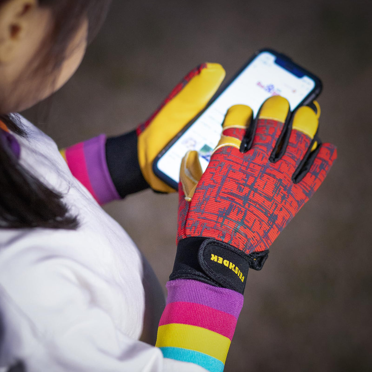 FEISHDEK kids leather work gloves breathable back panel for comfort.