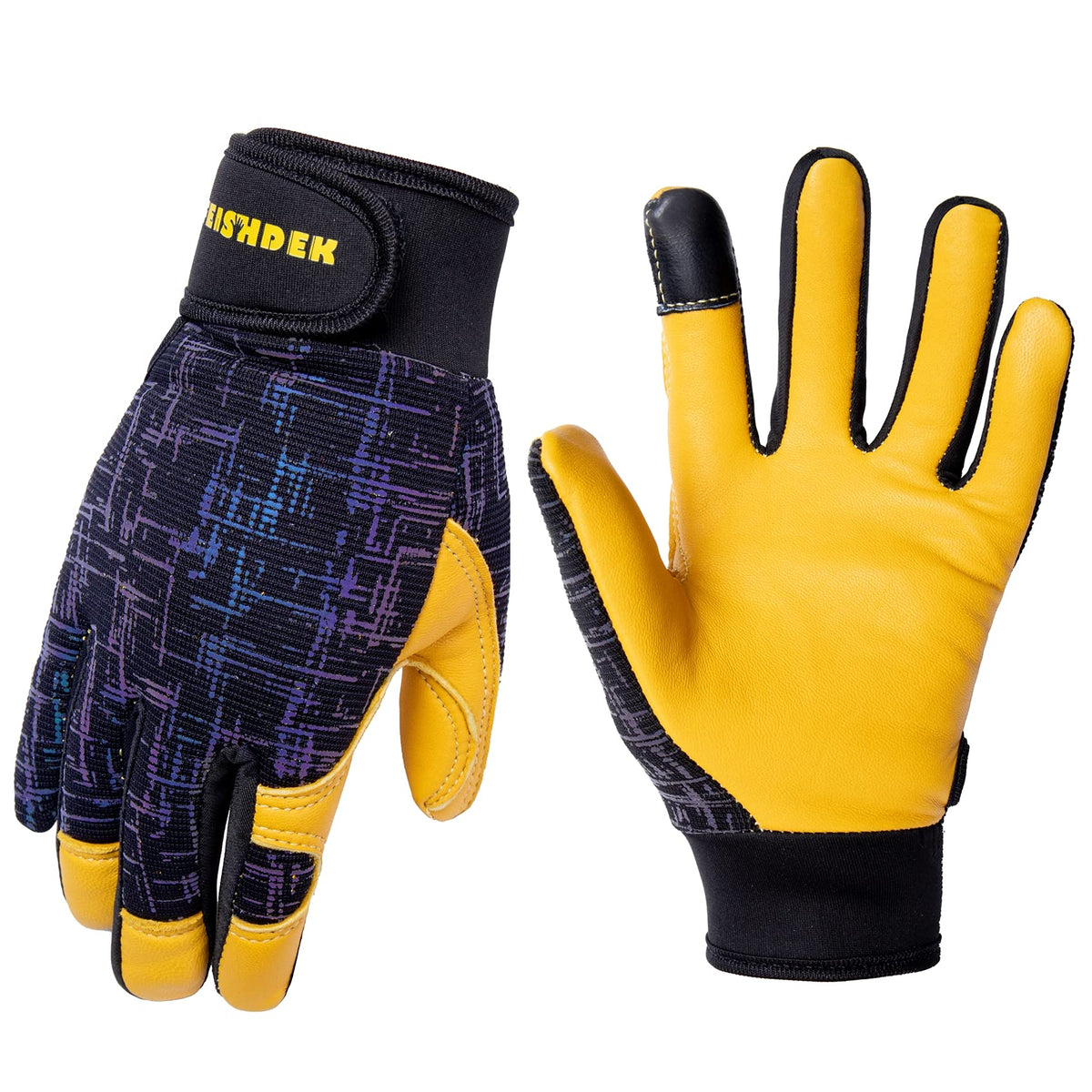 FEISHDEK kids leather work gloves front view highlight soft leather and fit