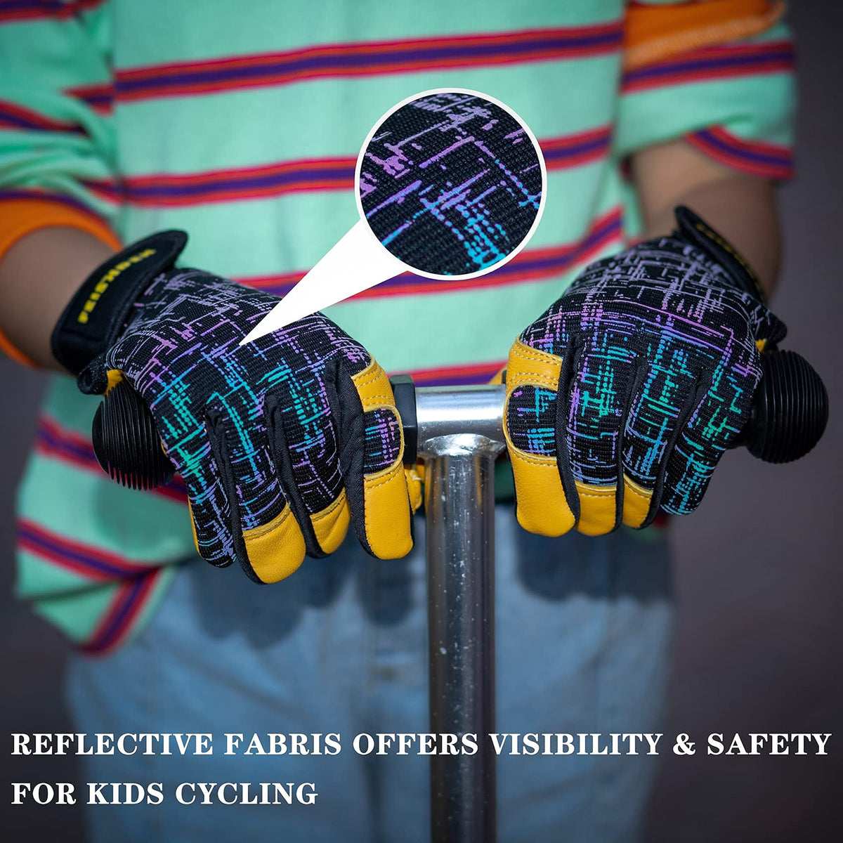 FEISHDEK kids leather gloves in action during gardening and cycling
