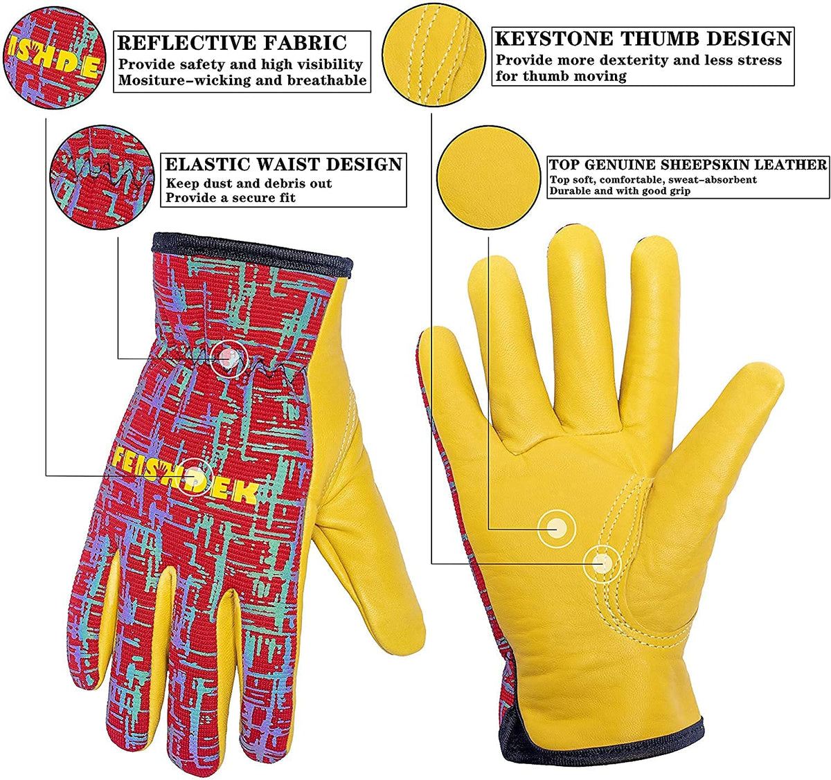 FEISHDEK gloves knitted cuff design keeps debris out