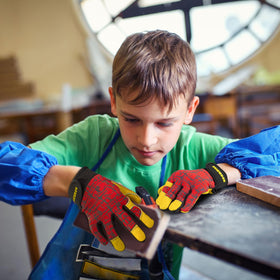 FEISHDEK kids leather work gloves reflective back for high visibility.