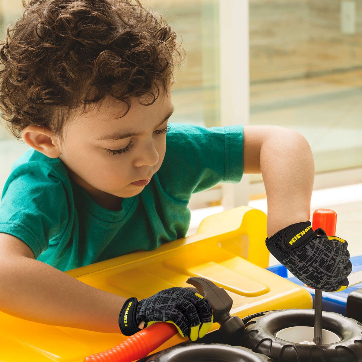 FEISHDEK kids leather work gloves reflective back improves visibility in low light