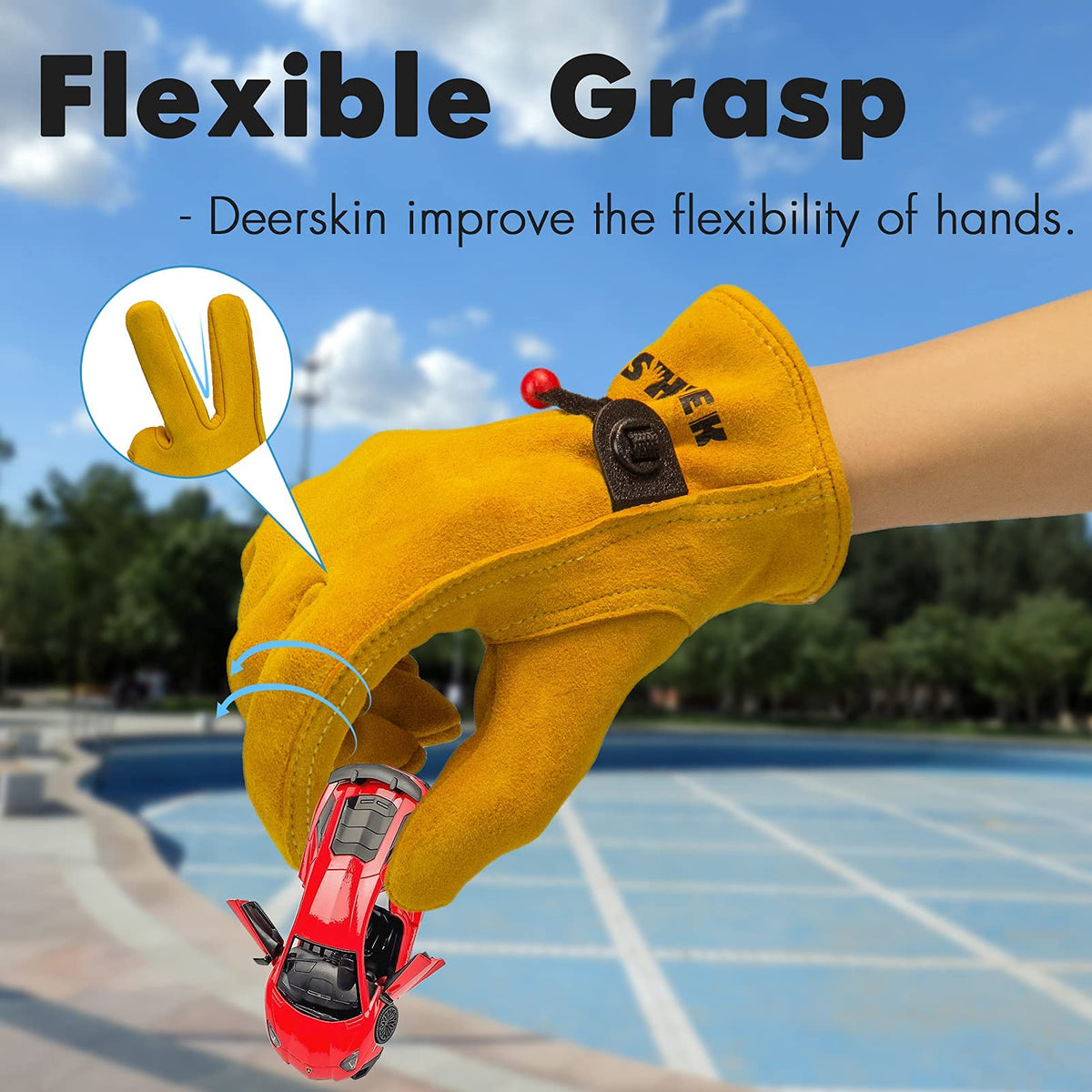 FEISHDEK Kids work gloves keystone-thumb design supports precise grip for small tasks.