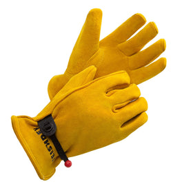 FEISHDEK Kids Work Gloves close-up showing soft deerskin suede and durable construction.
