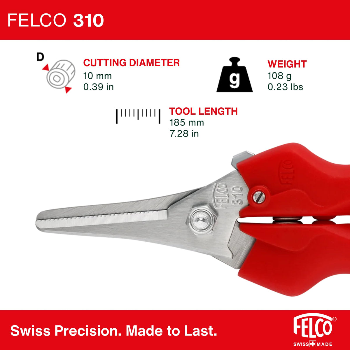 Felco F310 stainless steel head stands up to daily garden tasks.
