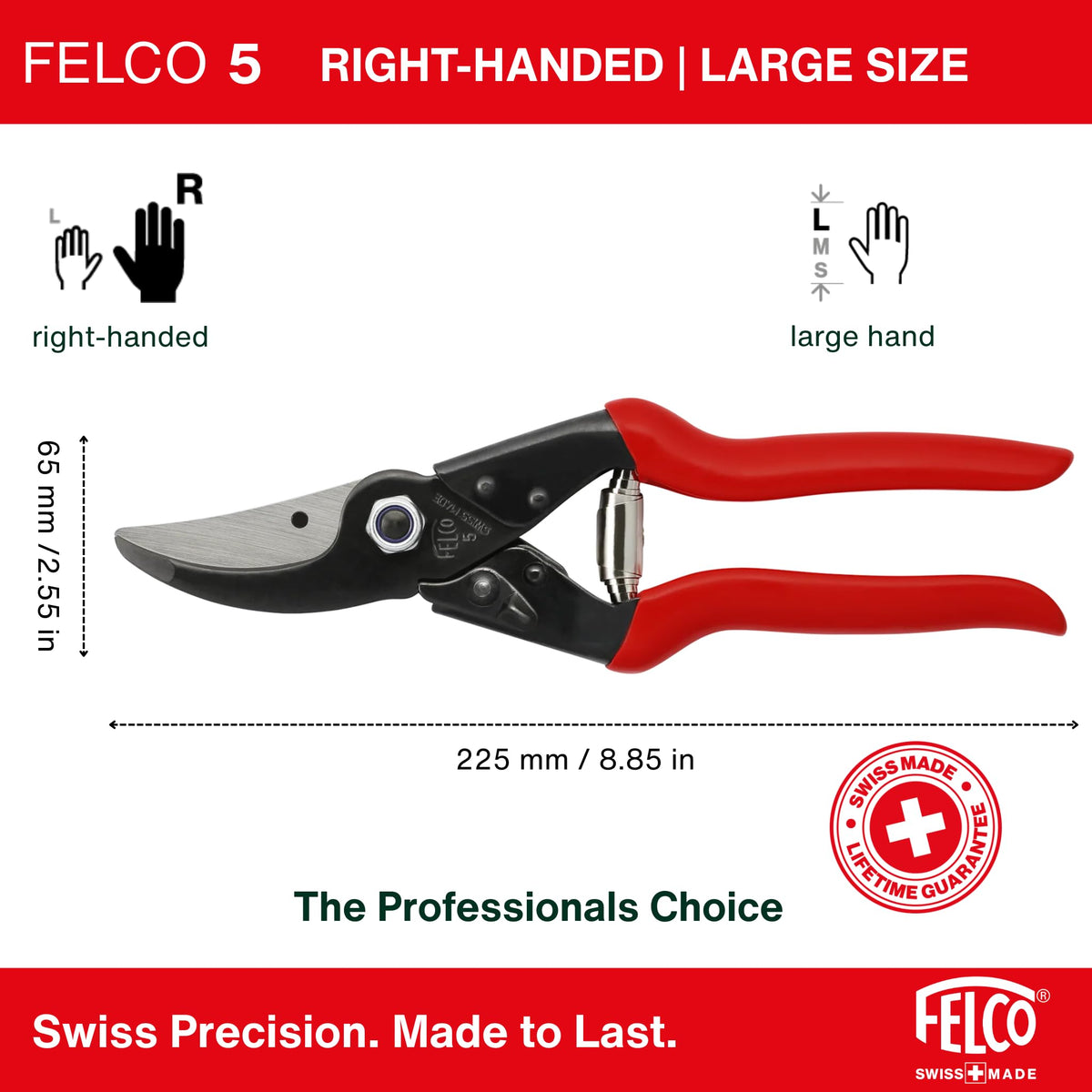 FELCO F5 carbon steel blades offer long edge retention for clean snips.