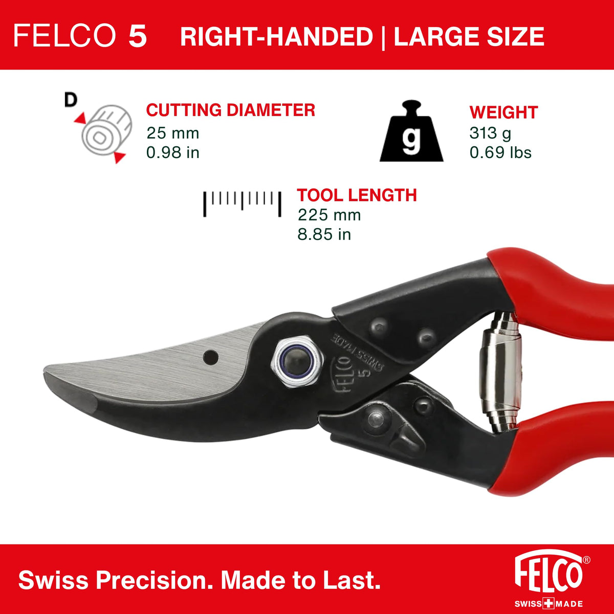 FELCO F5 tapered cutting head reaches tight branches with ease.