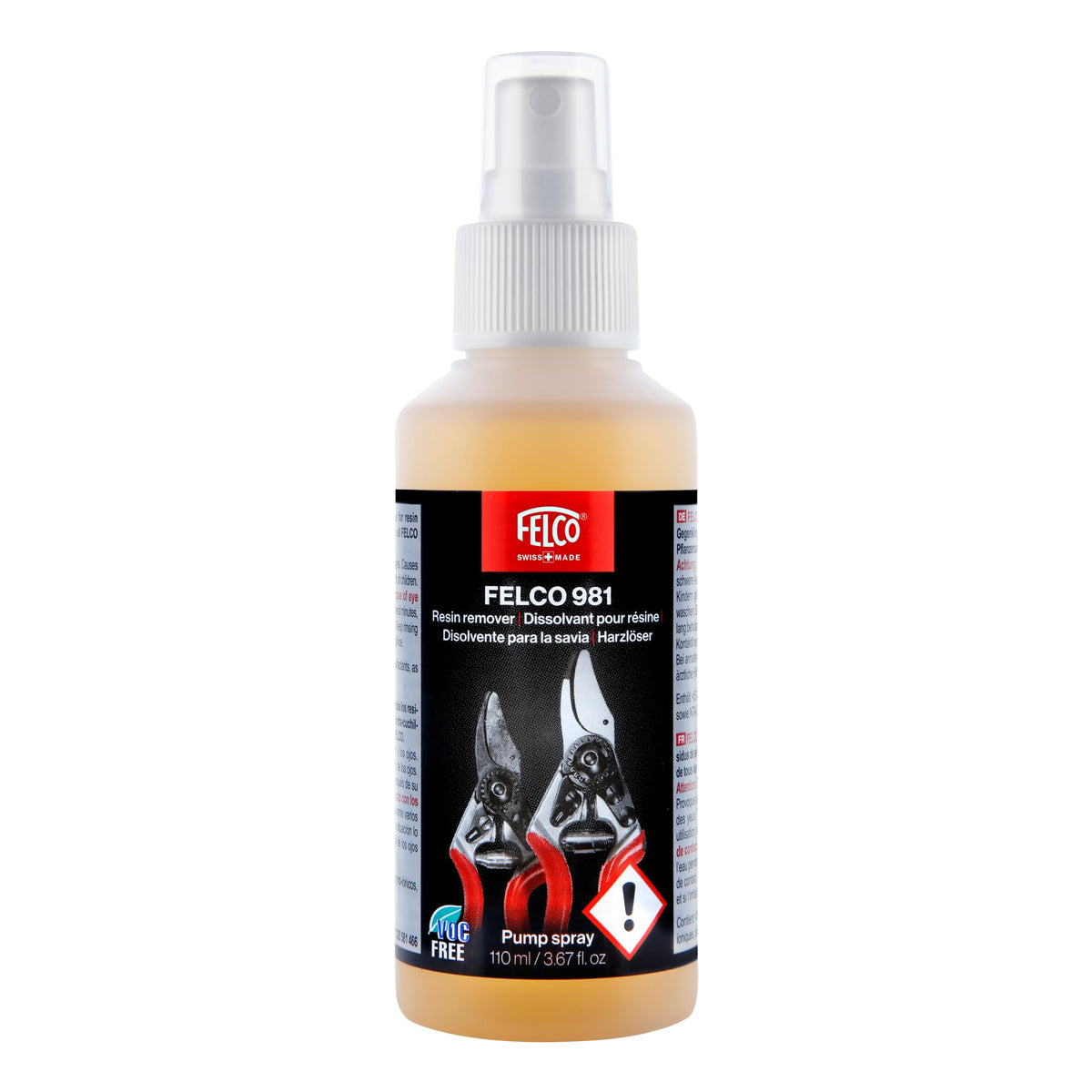FELCO981 Plant Resin Remover Spray bottle in action for quick pruning tool cleaning