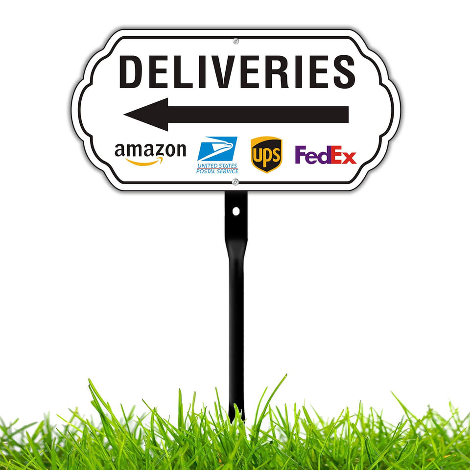 Felexdo Deliveries Sign with left arrow improves drop-off clarity from a distance.
