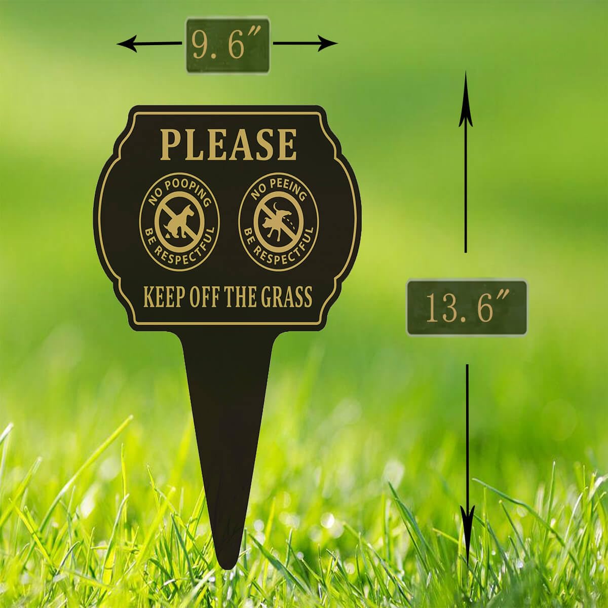 Felexdo No Poop sign on lawn view, weatherproof aluminum withstands outdoors.