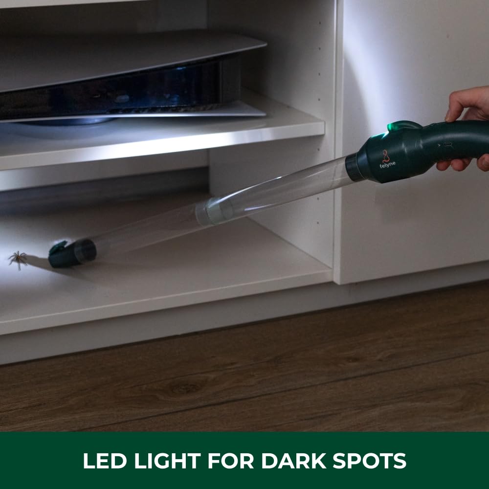 Felyne bug vacuum LED light illuminates dark corners.