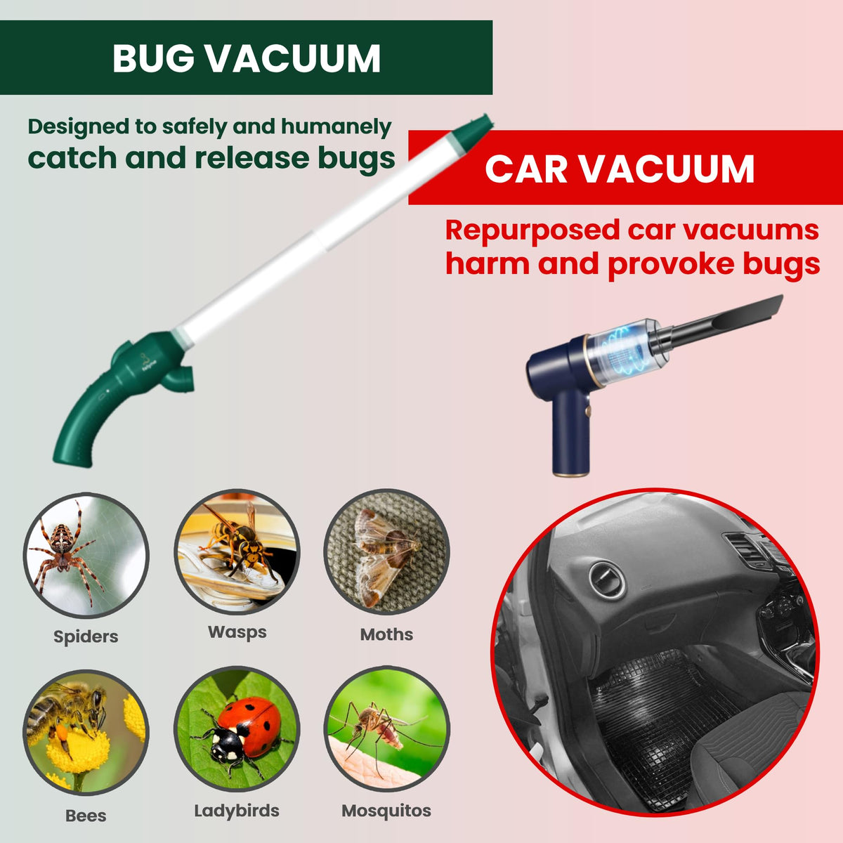 Felyne Debugger+ strong suction safely captures delicate insects.