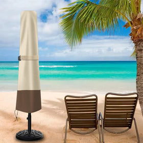 Femuar beige brown color umbrella cover blends with outdoor decor for a cohesive look.
