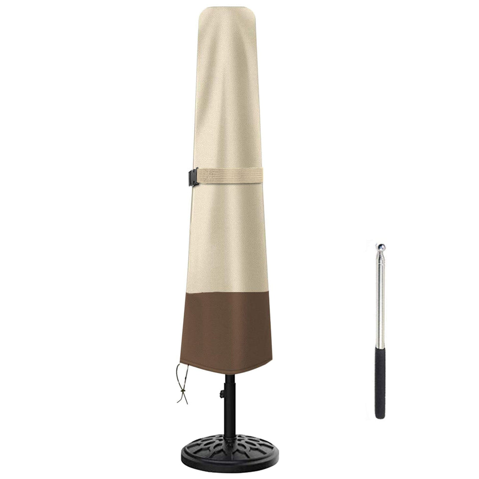 Femuar patio umbrella cover shows 7to10ft fit for outdoor parasols, waterproof protection.