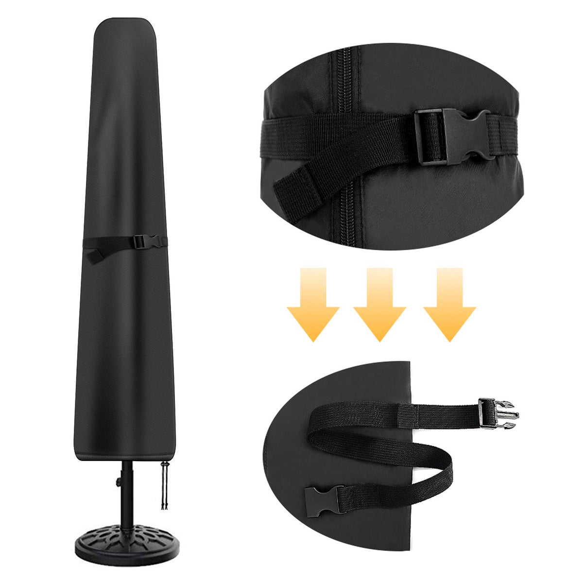 Femuar umbrella cover features a telescopic pole for ladder-free installation