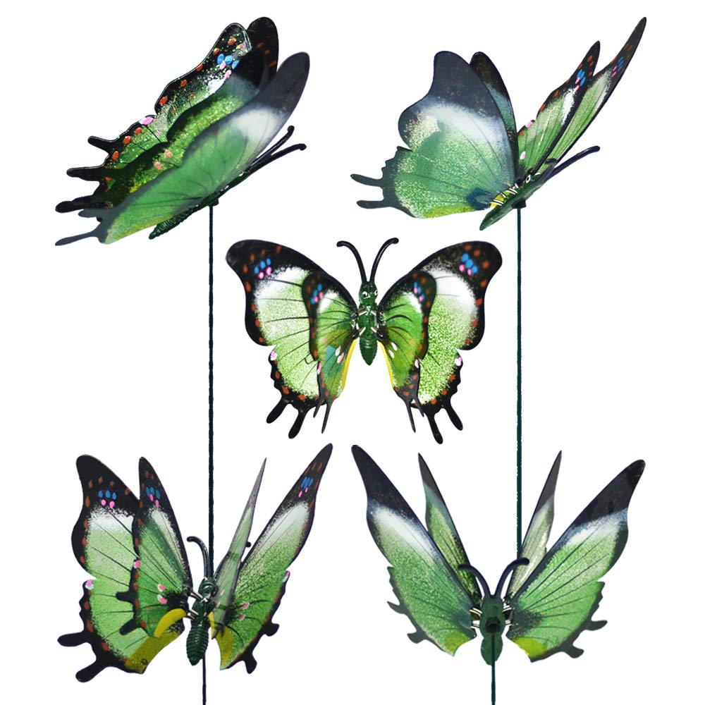 Fenely butterfly garden stakes installed in soil for durable yard display.