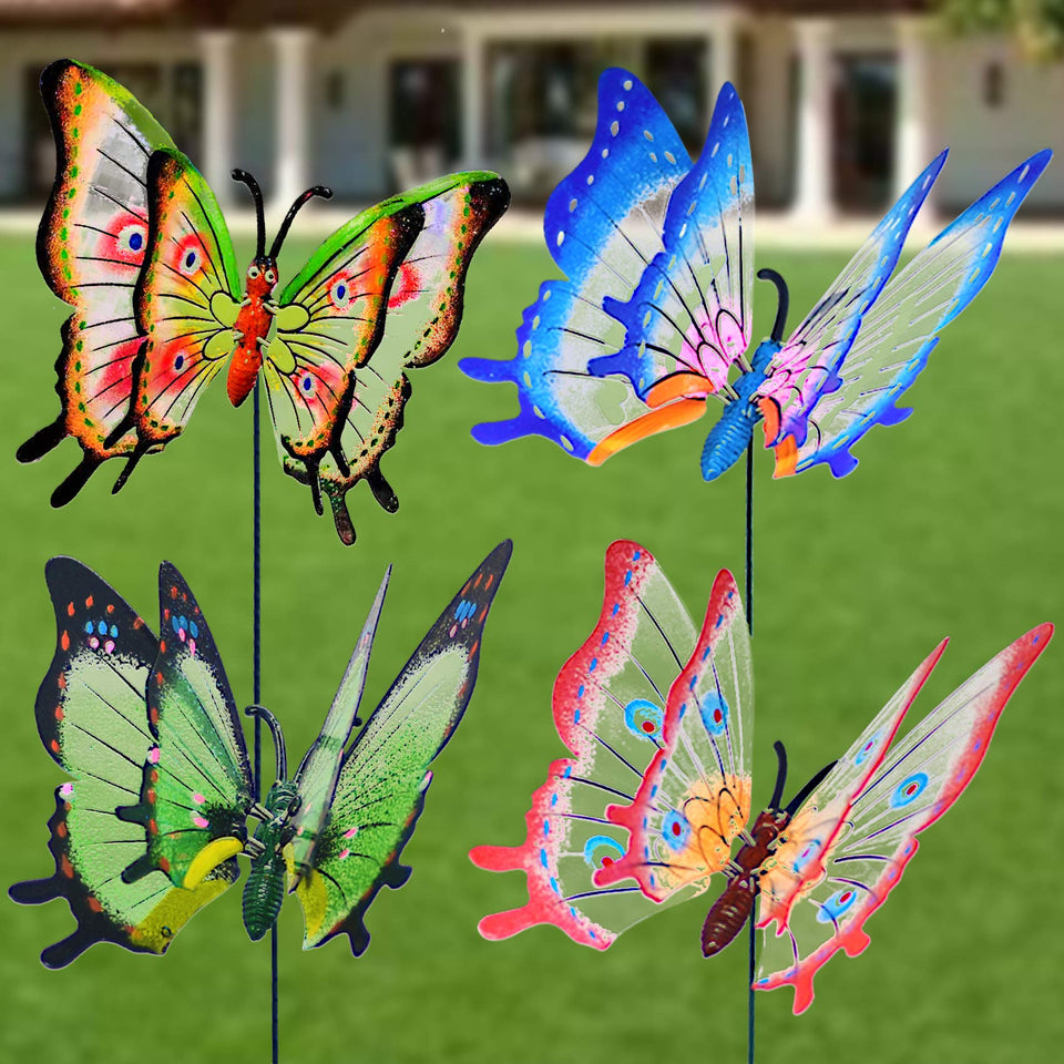 Fenely giant butterfly stake yellow in sunlit yard for lively outdoor decor.