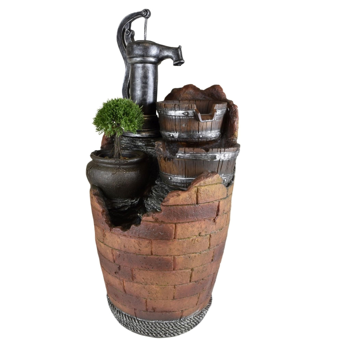 Cascade detail captures smooth water flow in outdoor spaces.