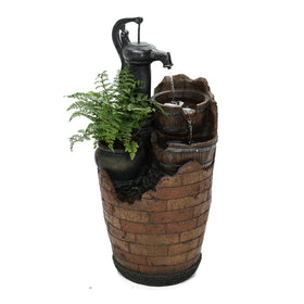 Feng Shui Import Glenville fountain front view showing serene cascade and planter.